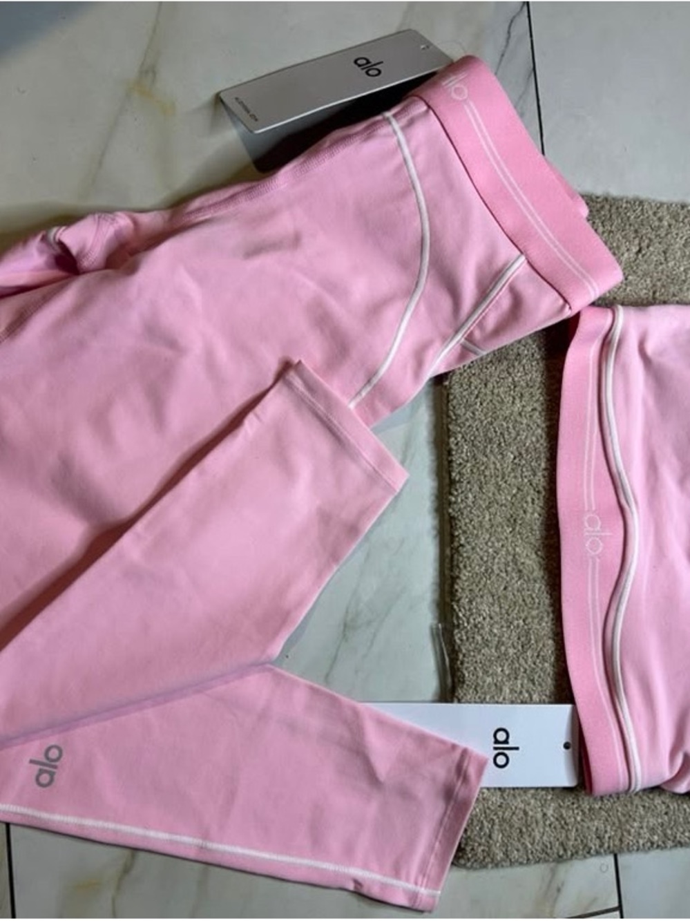 ALO Yoga Girls Light Pink Leggings with Matching Headband